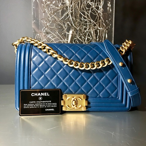 Chanel Handbags - Chanel Blue Lambskin Quilted Cross Body Bag
